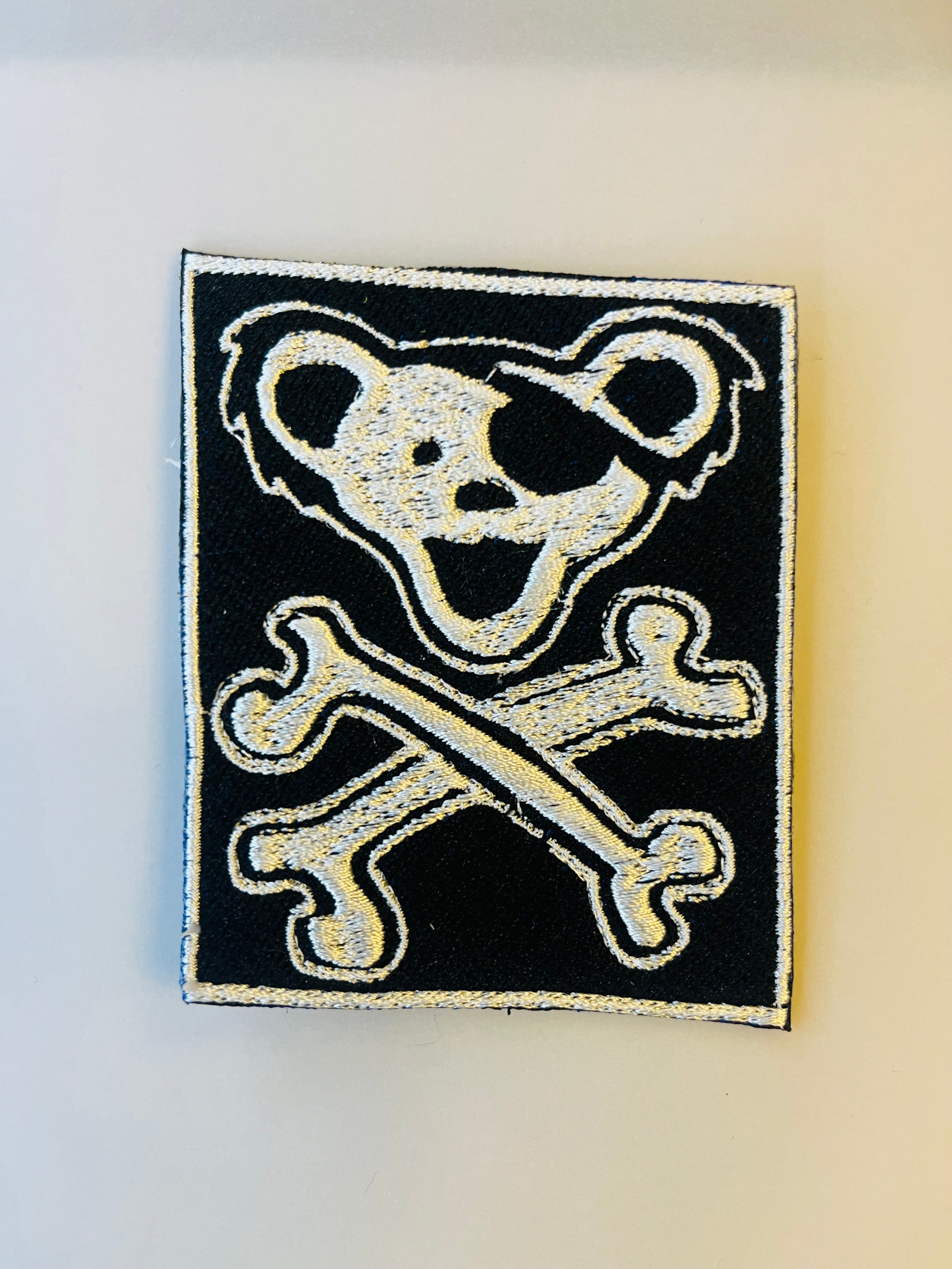 Deadhead pirate bear iron-on embroidered patch